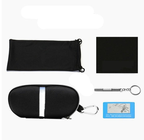 Black pouch, keychain, and cardholder on a white background