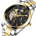 Luxury mens business quartz watch with gold and silver band