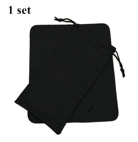 Black drawstring bag on a white background