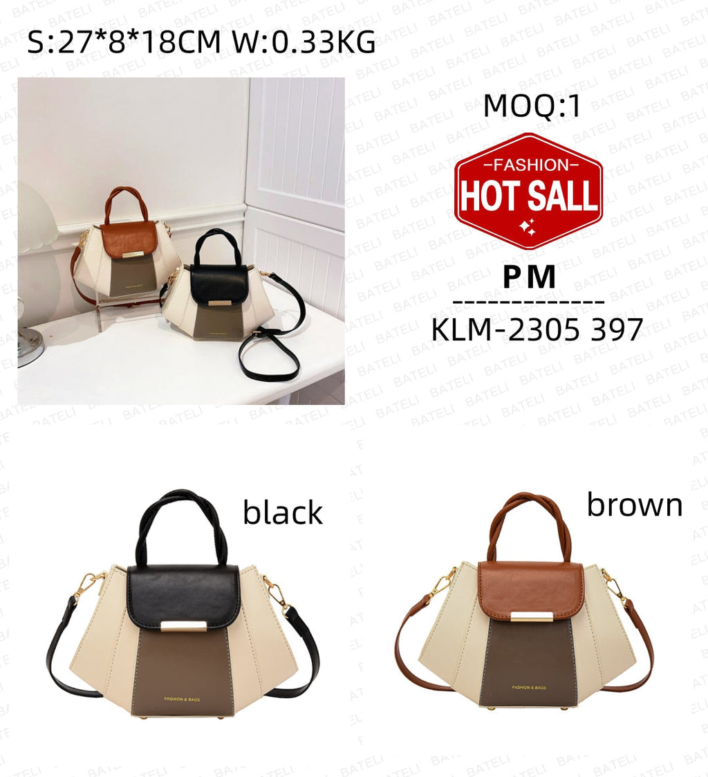 Two women's handbags, one black and one brown