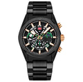 Black men's quartz watch with detailed face on a white background