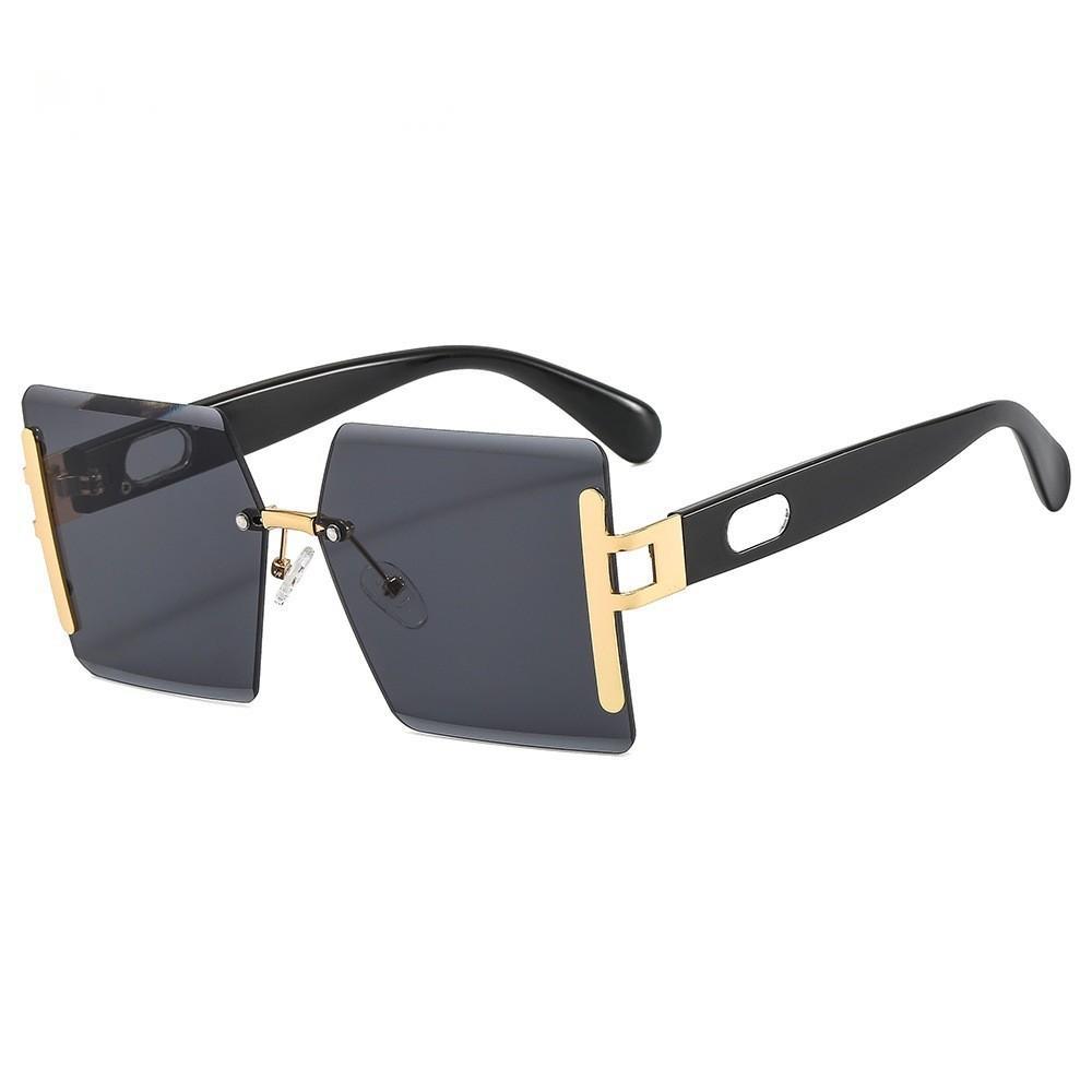 Sunglasses with black frames and dark lenses on a white background