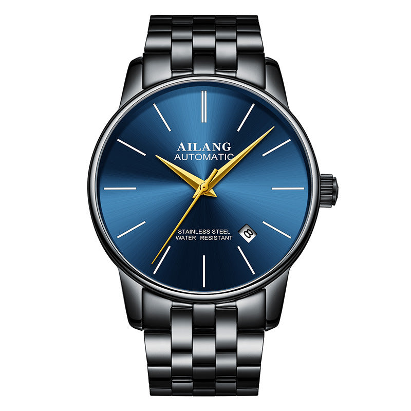 Ailang automatic watch with blue dial and silver bracelet