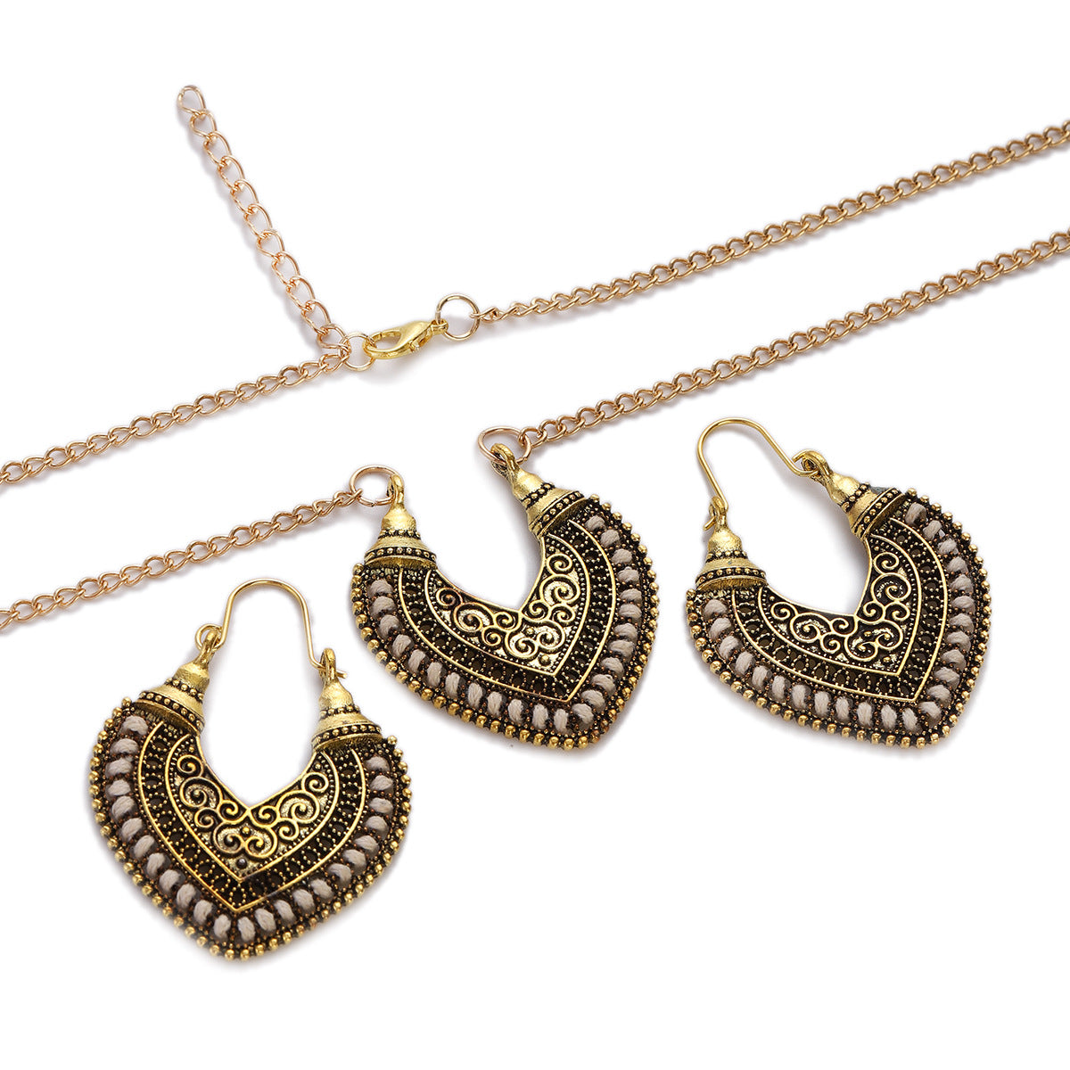 Gold and bronze jewelry set with necklace and heart-shaped earrings