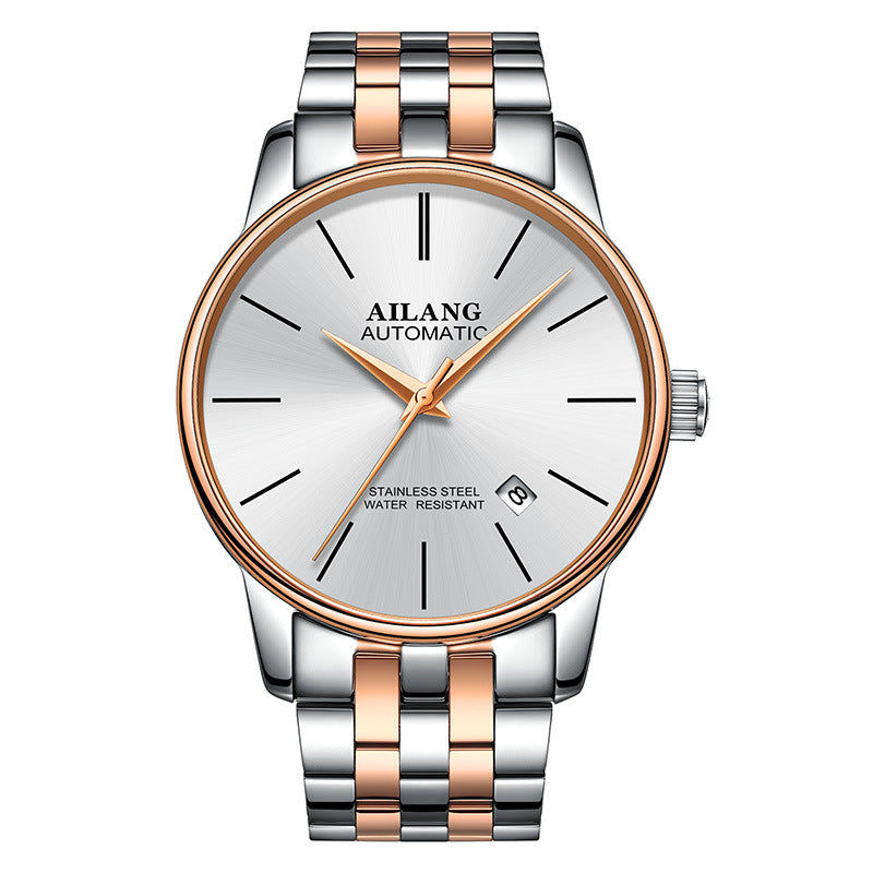 Two-tone gents automatic watch with silver and rose gold band