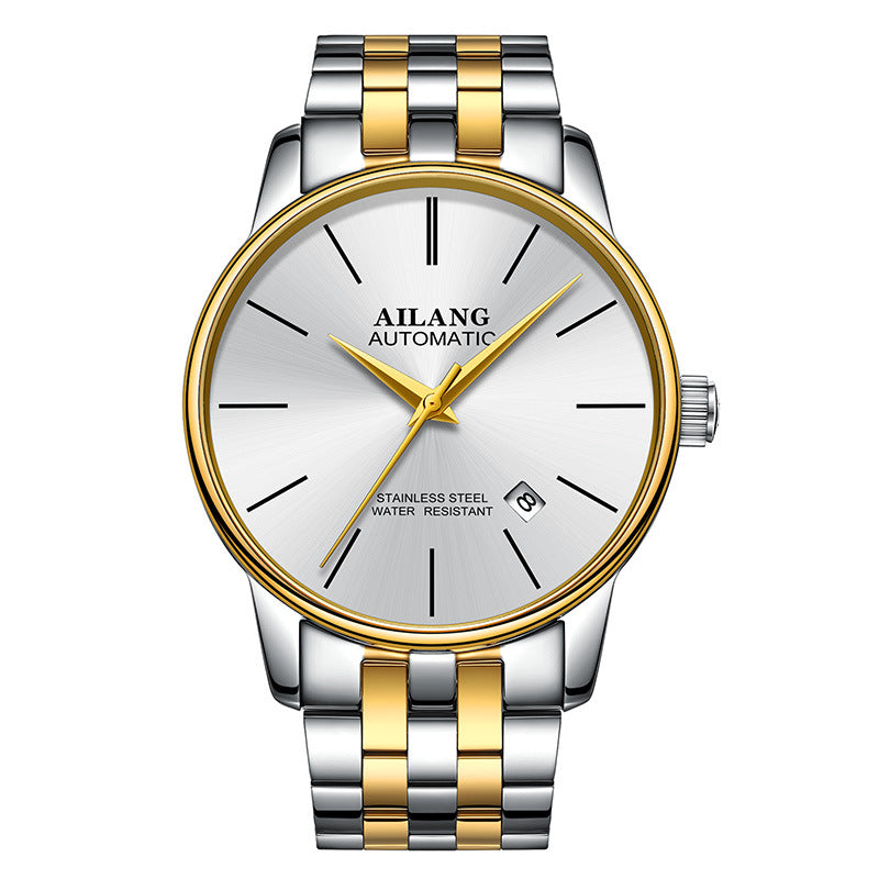 Two-tone silver and gold gents automatic watch with white face